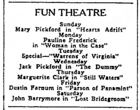 Fun Theatre - Aug 1919 Ad (newer photo)